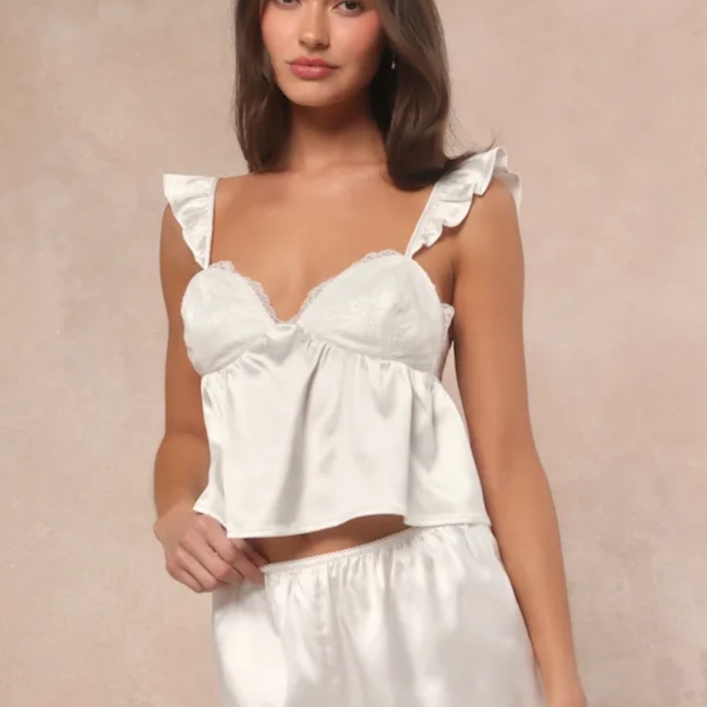 White Satin Pj Set Lulus